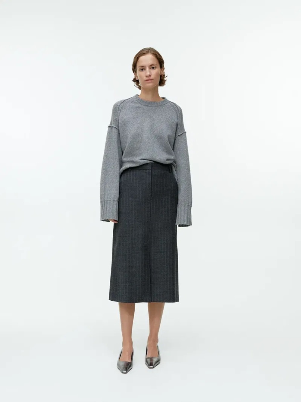 Arket Pinstripe Wool Blend Pencil Skirt